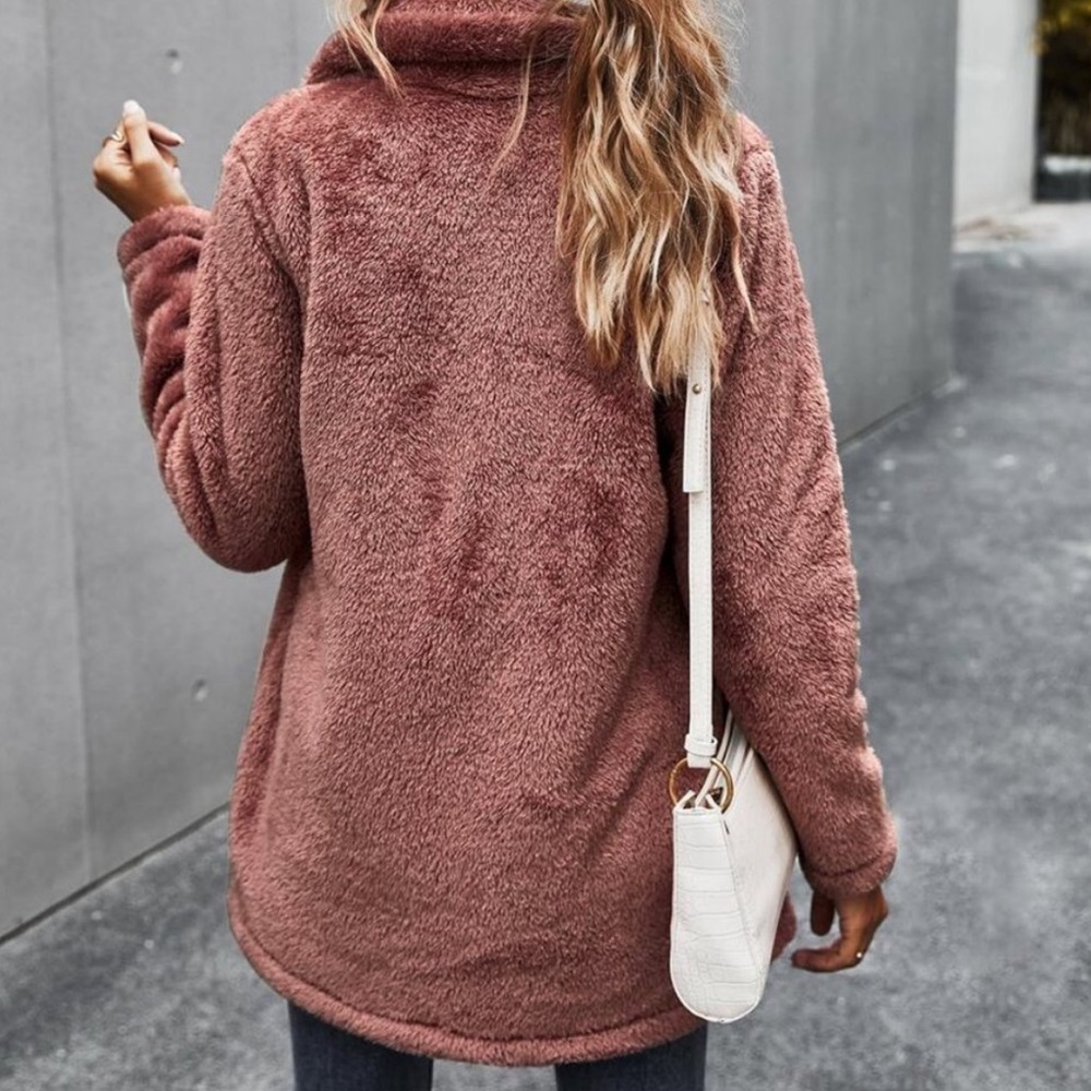 Black comfy button pocket teddy jacket coat - Picture 8 of 14